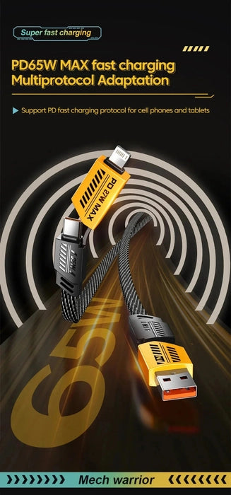 4 in 1 USB-C Charging Cable 1m Type-C Connector Nylon Braided PD 65W 27W Fast Charging